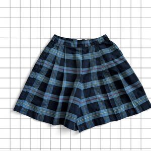 Navy Plaid Pleated Skort - Blue & Yellow Check